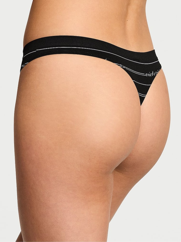 Victoria's Secret Black Logo Script Thong Knickers - Image 2 of 3