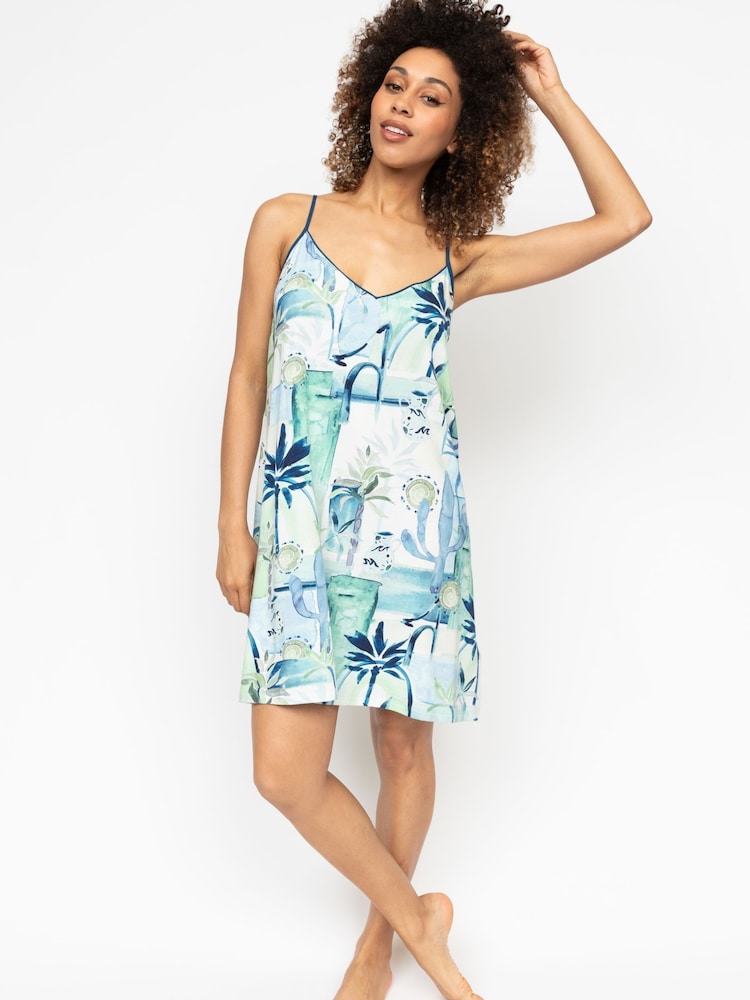 Cyberjammies Cream Watercolour Landscape Printed Jersey Strappy Short Nightdress - Image 1 of 4
