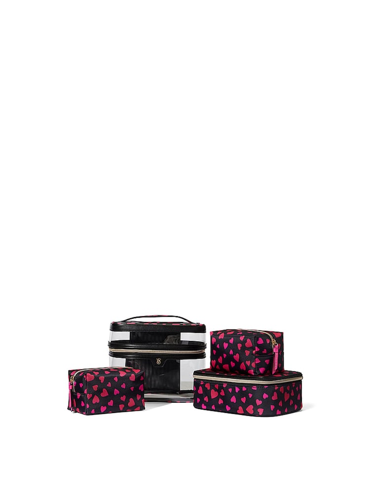 Victoria's Secret Black & Pink Hearts 4 in 1 Makeup Bag - Image 1 of 2