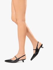 NeroGiardini Black Leather Slingback Kitten Heels - Image 1 of 6