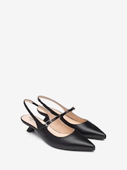 NeroGiardini Black Leather Slingback Kitten Heels - Image 3 of 6