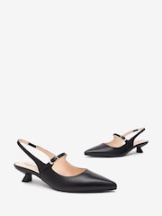 NeroGiardini Black Leather Slingback Kitten Heels - Image 4 of 6
