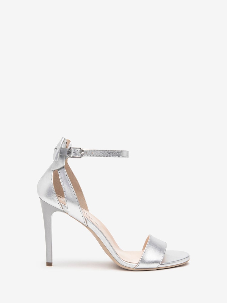 NeroGiardini Silver Leather Single Strap Bow Sandals - Image 1 of 5