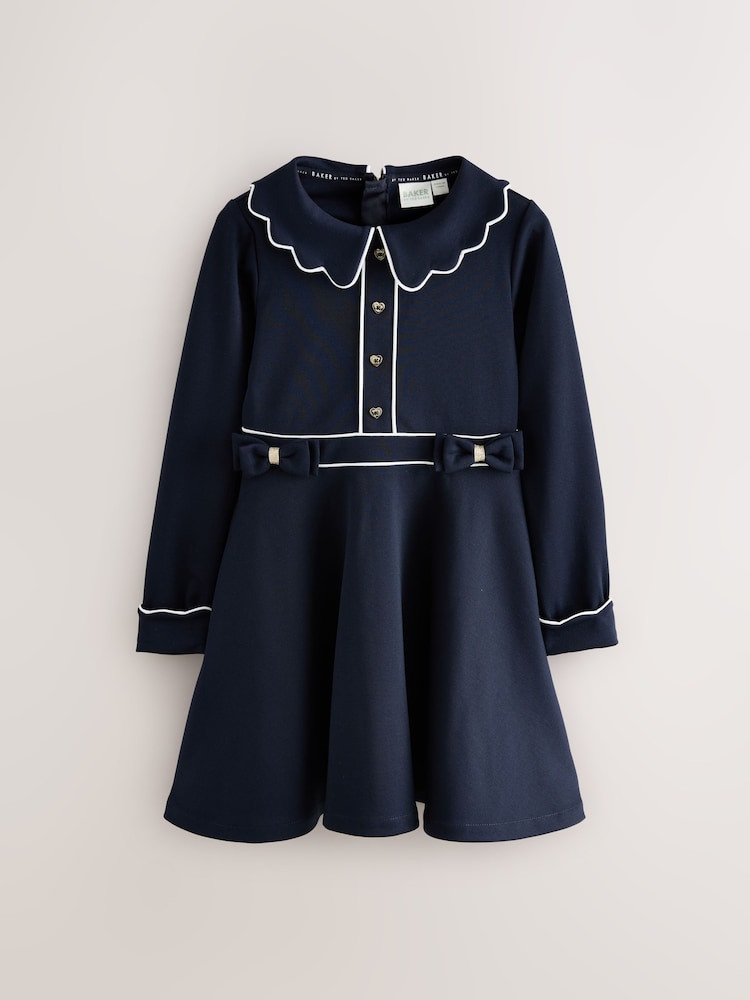 Baker by Ted Baker Navy Scallop Edge Collared Ponte Dress - Image 1 of 7 Baker by Ted Baker Navy Scallop Edge Collared Ponte Dress - Image 1 of 7