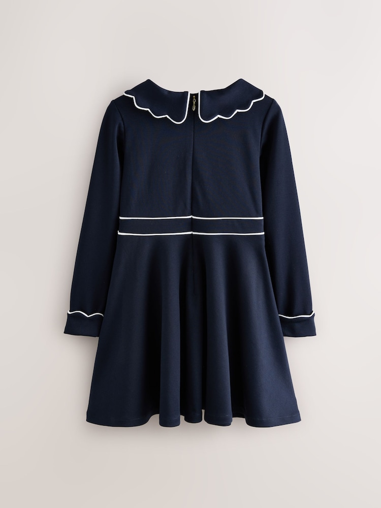 Baker by Ted Baker Navy Scallop Edge Collared Ponte Dress - Image 2 of 7