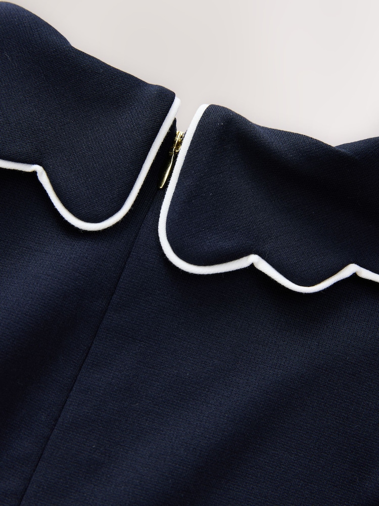 Baker by Ted Baker Navy Scallop Edge Collared Ponte Dress - Image 7 of 7
