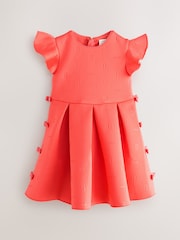 Baker by Ted Baker Coral Pink Side Bow Detail Embossed Scuba Dress - Image 1 of 5