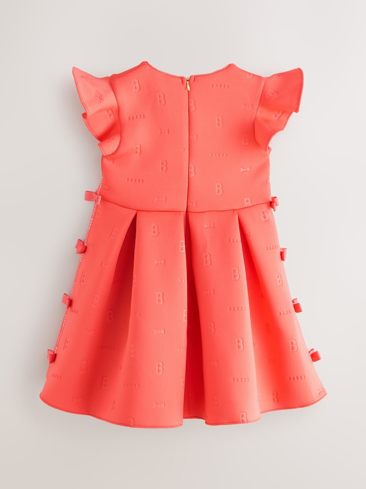 Baker by Ted Baker Coral Pink Side Bow Detail Embossed Scuba Dress - Image 2 of 5