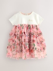 Baker by Ted Baker Pink Printed Ruffle Mesh Mockable Dress - Image 1 of 5