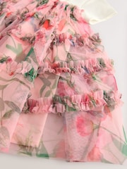 Baker by Ted Baker Pink Printed Ruffle Mesh Mockable Dress - Image 4 of 5