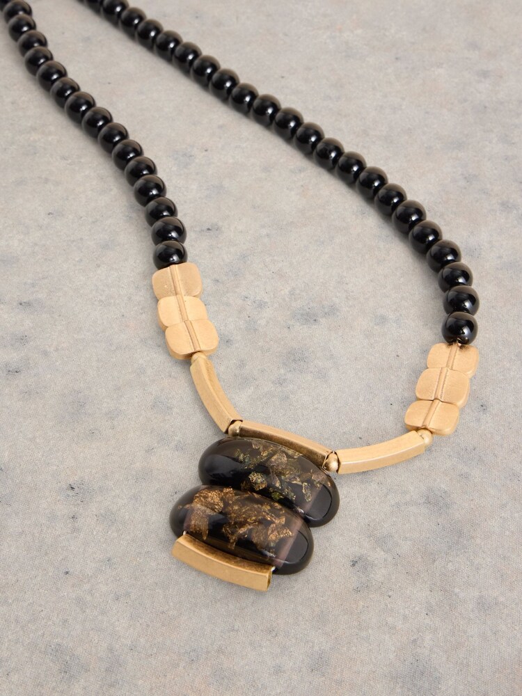 White Stuff Black Petunia Abstract Bead Necklace - Image 2 of 2
