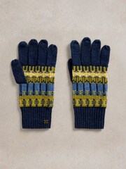White Stuff Blue Rowan Fairisle Gloves - Image 1 of 2