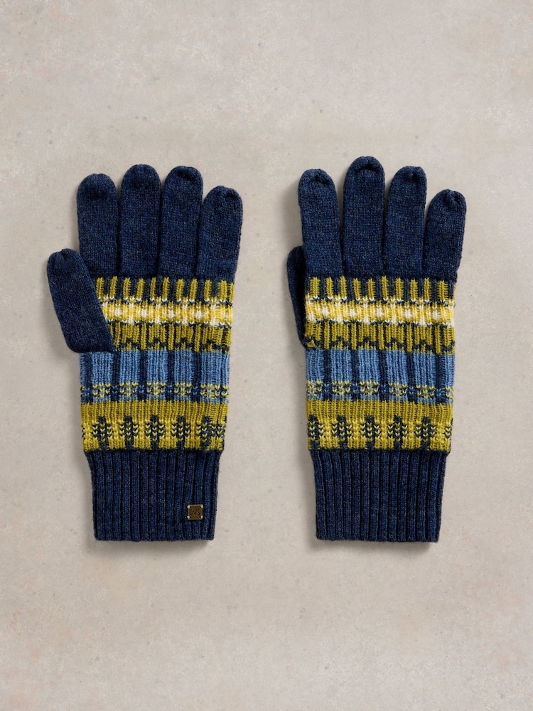 White Stuff Blue Rowan Fairisle Gloves - Image 1 of 2