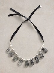 White Stuff Grey Daisy Resin Ribbon Necklace - Image 1 of 2