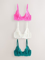 Pink/Green Non Pad Plunge DD+ Lace Bras 3 Pack - Image 1 of 6
