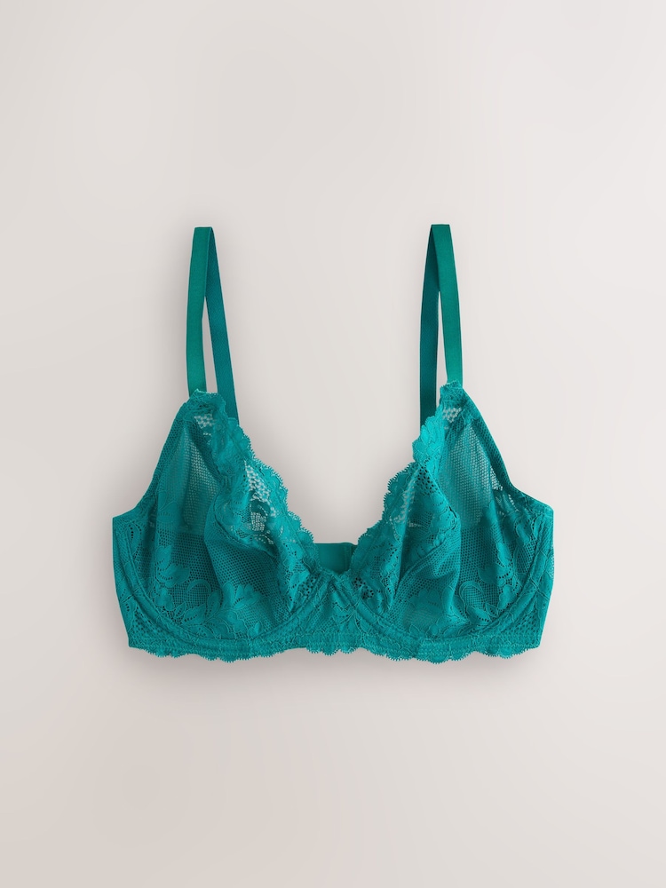 Pink/Green Non Pad Plunge DD+ Lace Bras 3 Pack - Image 2 of 6