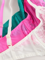 Pink/Green Non Pad Plunge DD+ Lace Bras 3 Pack - Image 5 of 6