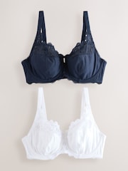 Navy/White DD+ Non Pad Full Cup Modal & Lace Bras 2 Pack - Image 1 of 5
