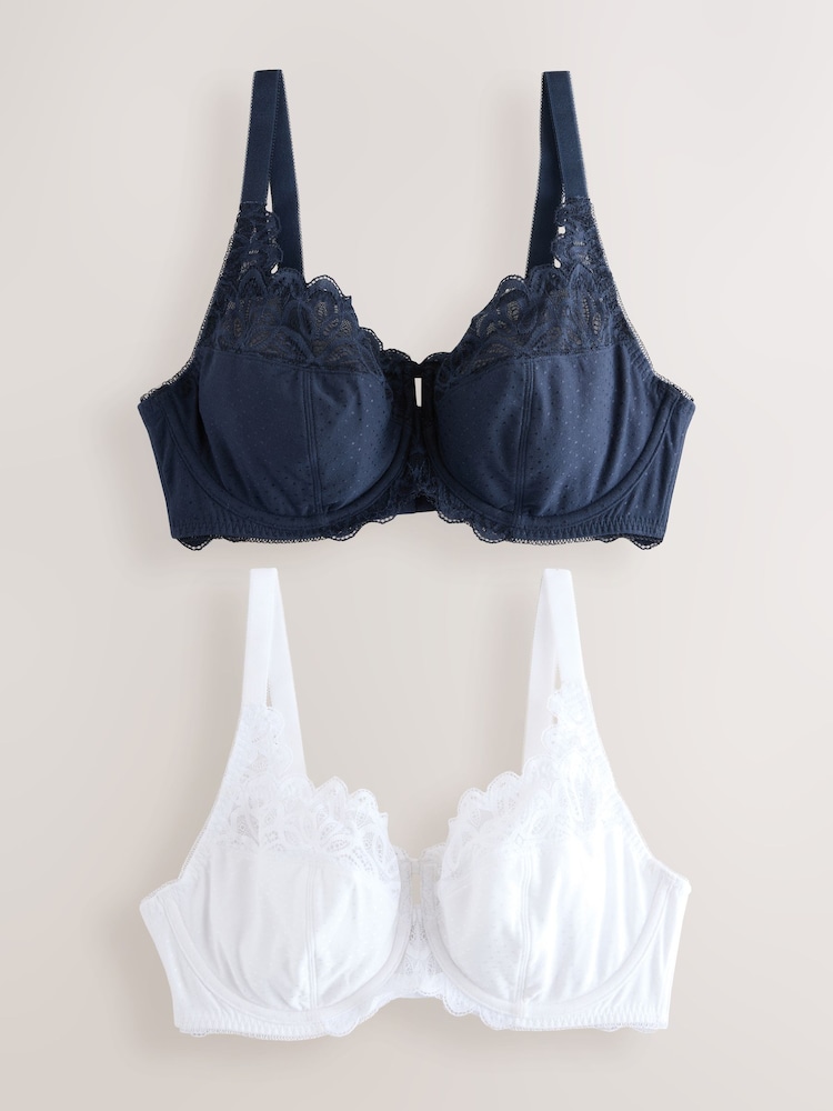 Navy/White DD+ Non Pad Full Cup Modal & Lace Bras 2 Pack - Image 1 of 5