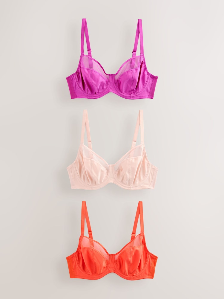 Orange/Neutral/Purple DD+ Non Pad Full Cup Bras 3 Pack with Side Support - Image 1 of 7 Orange/Neutral/Purple DD+ Non Pad Full Cup Bras 3 Pack with Side Support - Image 1 of 7