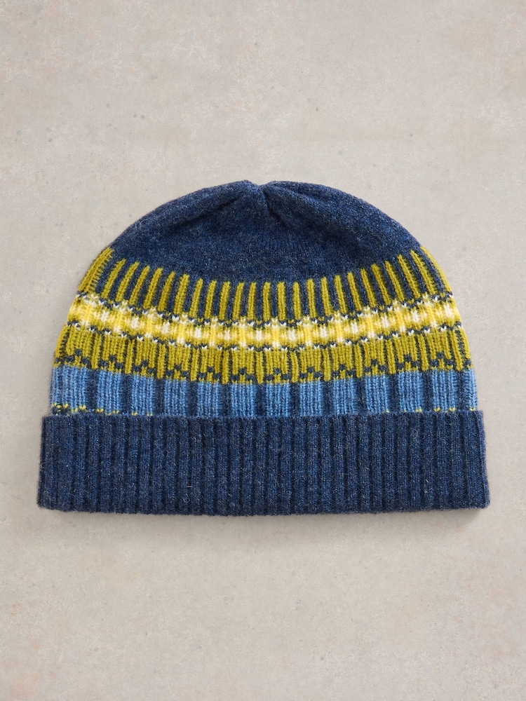 White Stuff Blue Rowan Fairisle Beanie - Image 2 of 2 White Stuff Blue Rowan Fairisle Beanie - Image 2 of 2