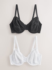 Negro/Blanco - DD+ Lace Non Pad Full Cup Minimiser Bras 2 Pack - Imagen 1 de 6