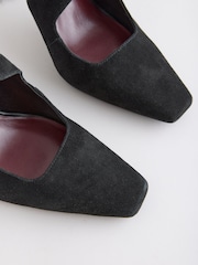 Black Leather Suede Forever Comfort® Cross-Over Point Toe Court Heels - Image 4 of 5