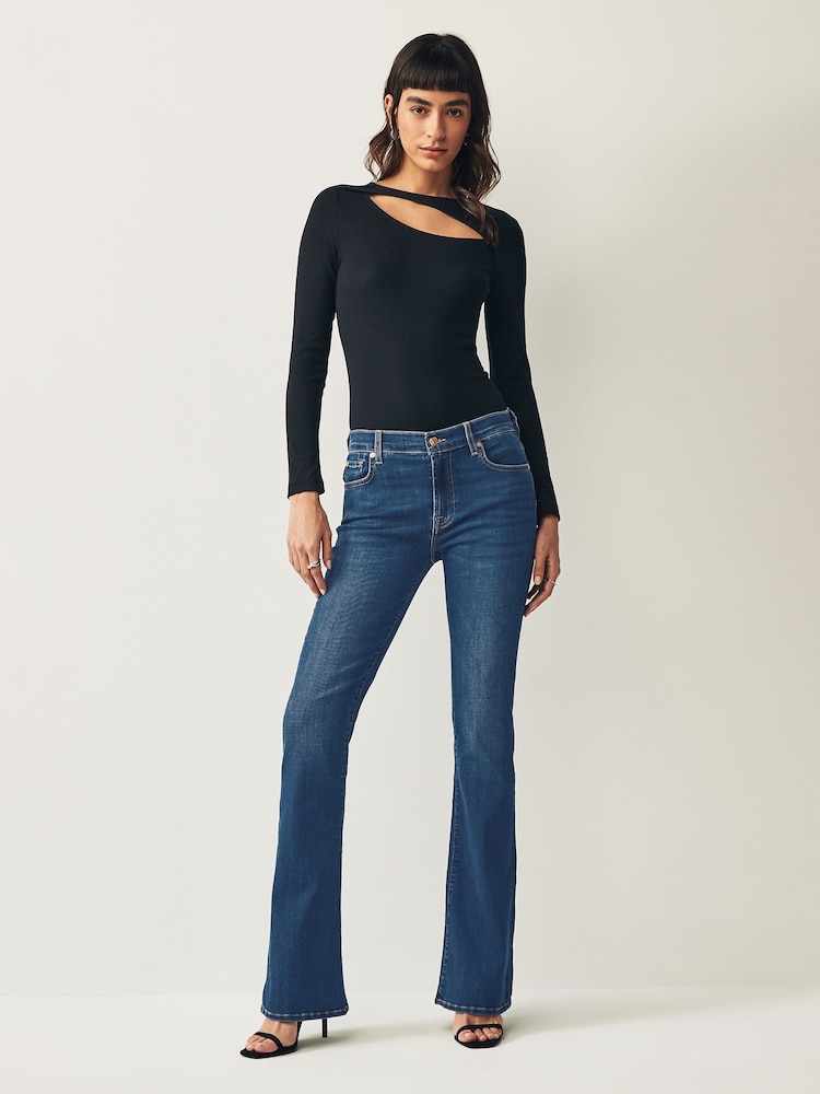 7 For All Mankind Mid Albastru Bair Rinsed Bootcut Flare Blugi - Image 3 of 6