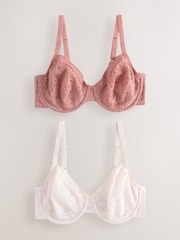 Rose/White DD+ Lace Non Pad Full Cup Minimiser Bras 2 Pack - Image 8 of 12