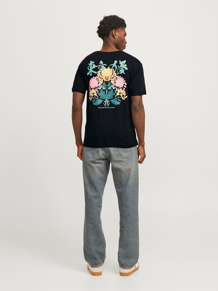 JACK & JONES Black 100% Cotton Japanese Floral Inspired Back Print T-Shirt - Image 2 of 8