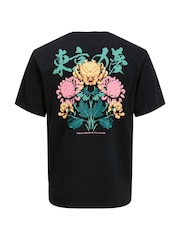 JACK & JONES Black 100% Cotton Japanese Floral Inspired Back Print T-Shirt - Image 6 of 8