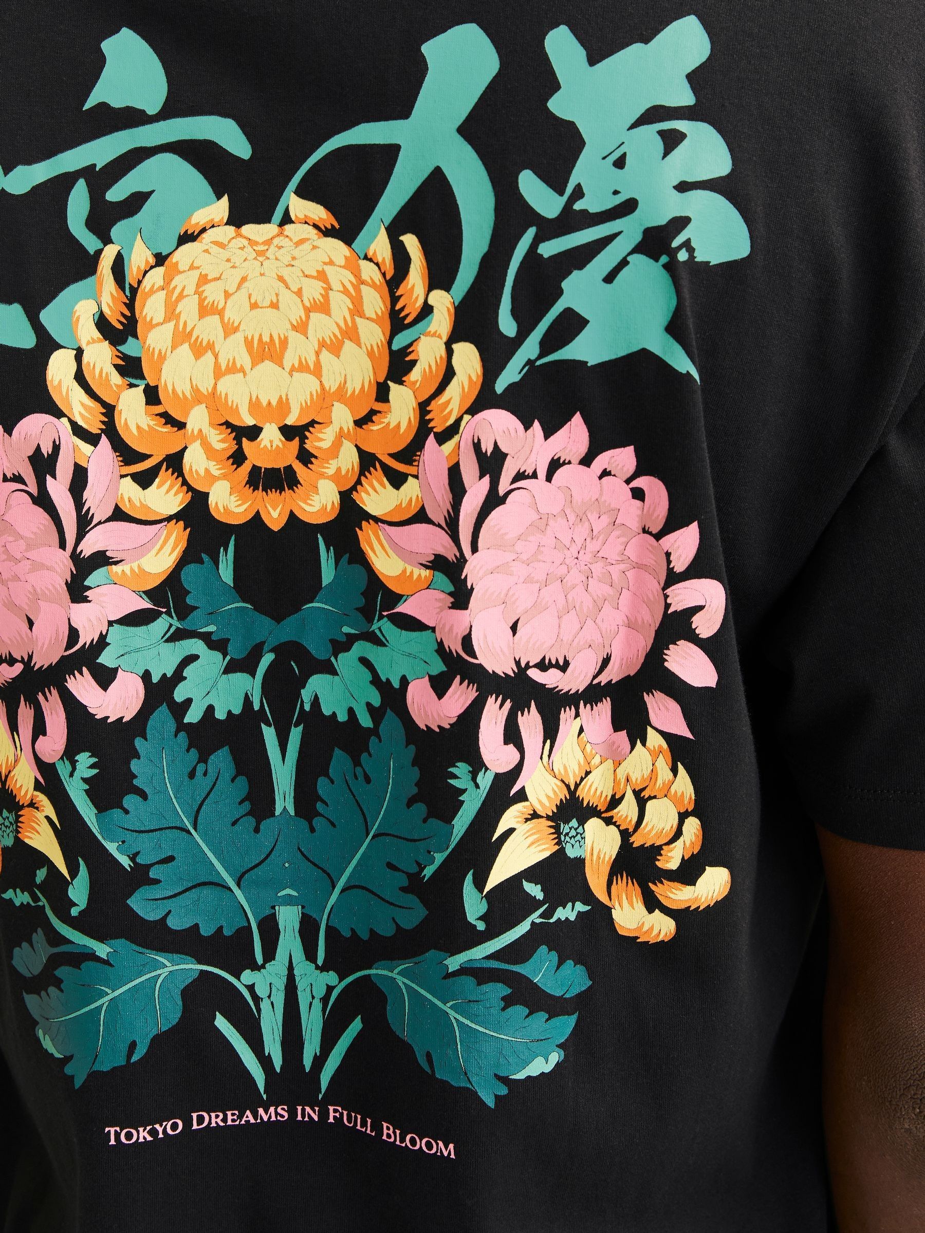 Buy JACK & JONES Black 100% Cotton Japanese Floral Inspired Back