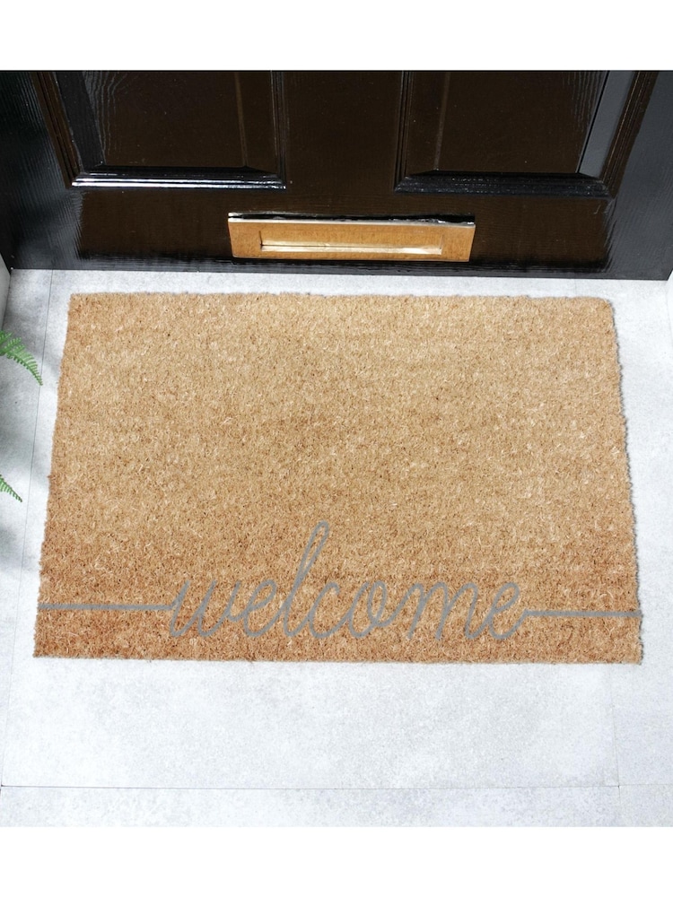 Artsy Mats Natural and Grey Welcome Scribble Doormat - Image 1 of 13
