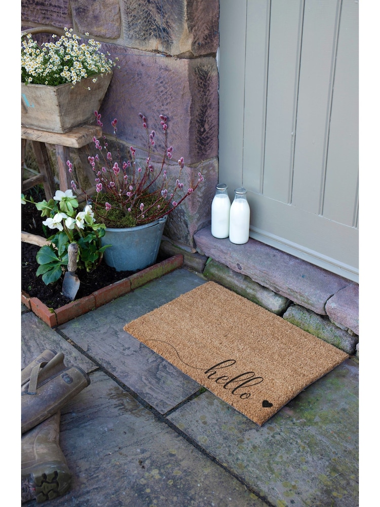 Artsy Mats Natural and Black Hello Scribble Heart Doormat - Image 5 of 12