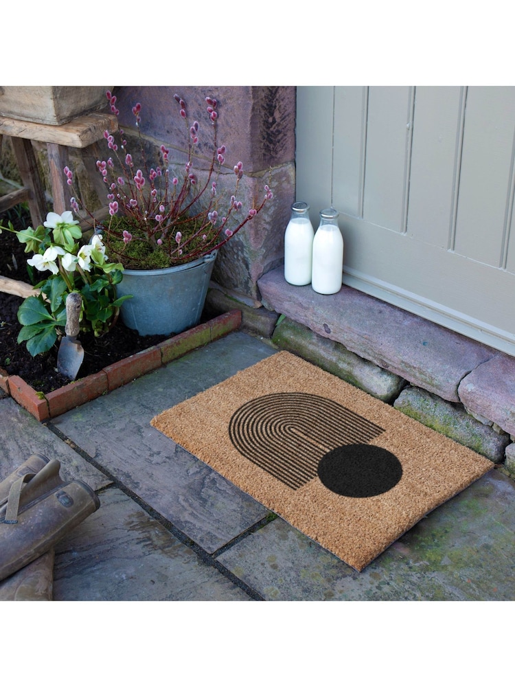 Artsy Mats Natural and Black Abstract Sphere Doormat - Image 2 of 12