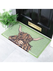 Artsy Mats Green Highland Cow Doormat - Image 1 of 3