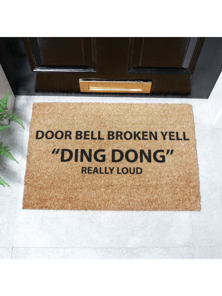 Artsy Mats Natural and Black Yell Ding Dong Doormat - Image 1 of 12