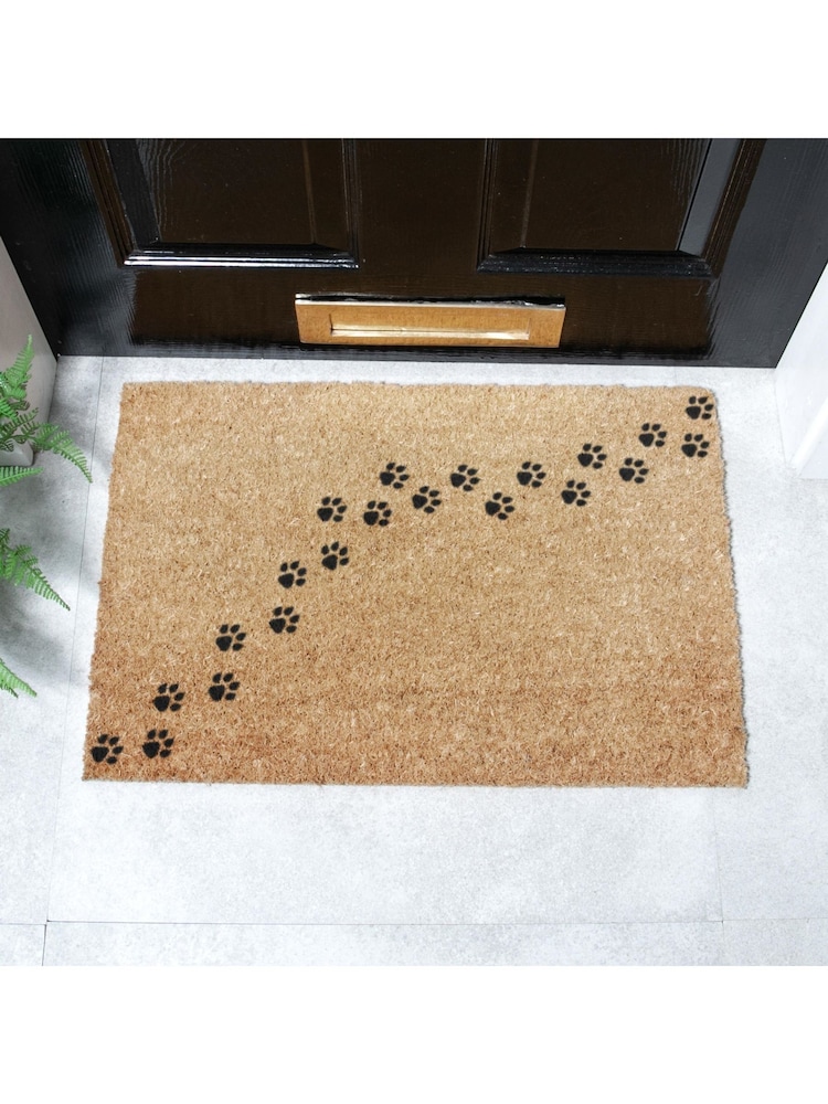 Artsy Mats Natural and Black Paw Print Doormat - Image 1 of 12