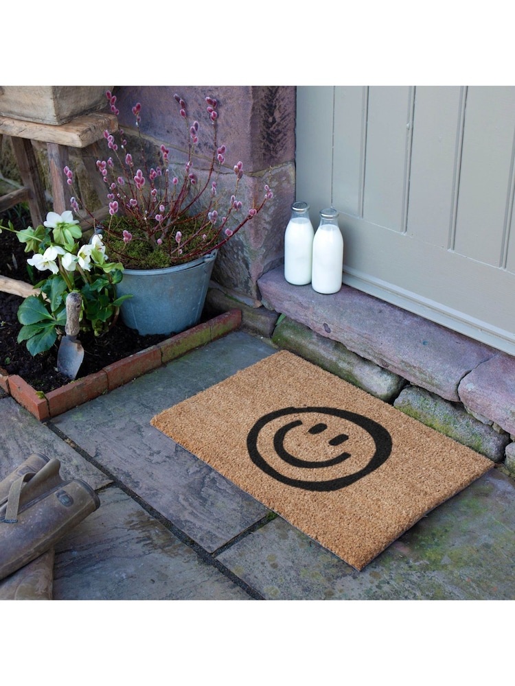 Artsy Mats Natural and Black Smiley Doormat - Image 2 of 12