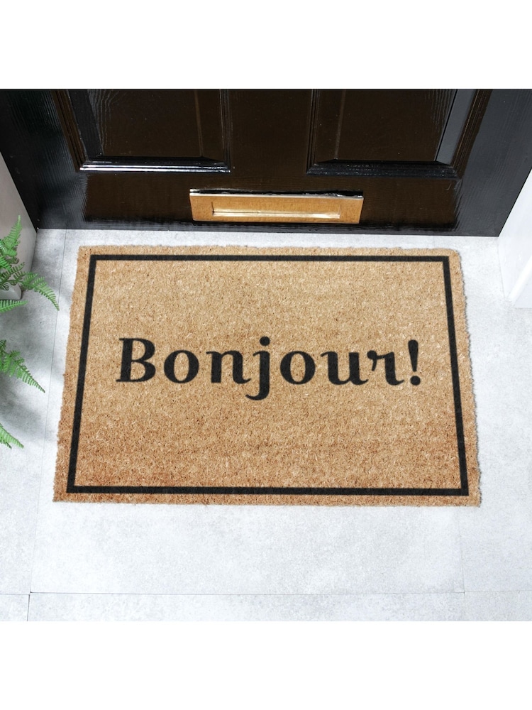 Artsy Mats Natural and Black Bonjour Doormat - Image 1 of 12