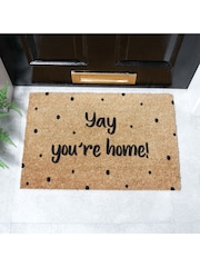 Artsy Mats Natural and Black Yay You're Home Spotty Doormat - Image 1 of 12