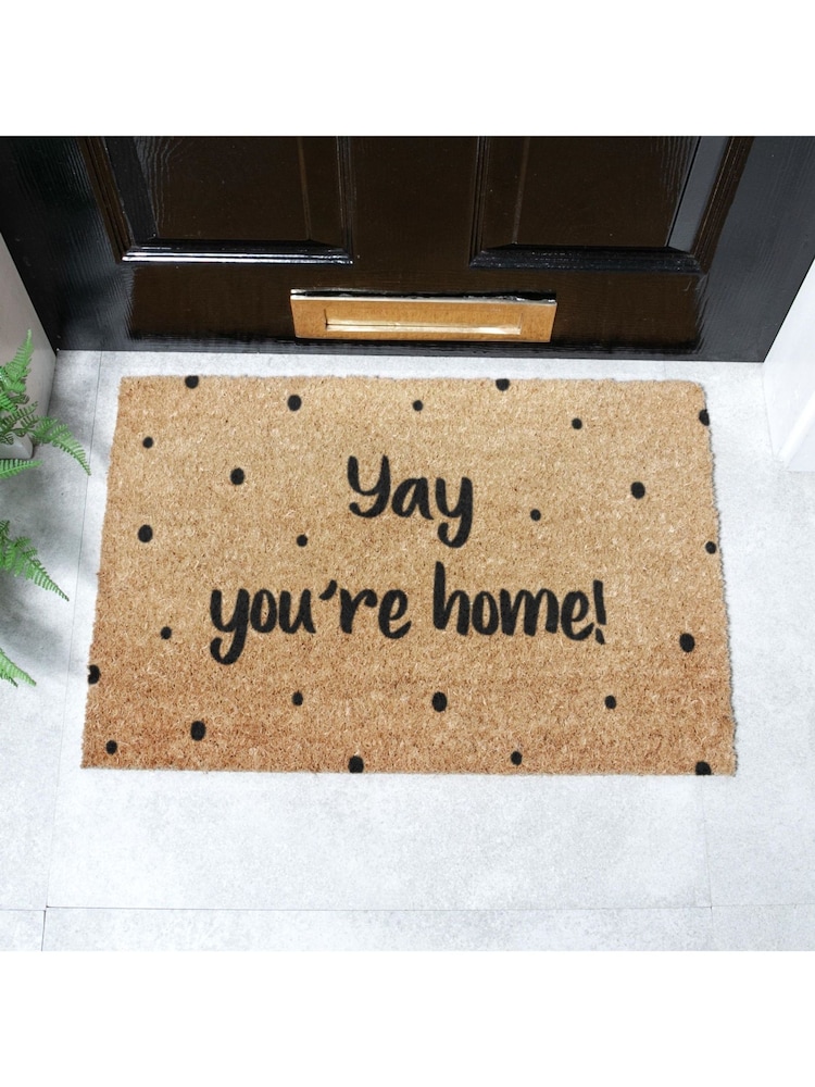 Artsy Mats Natural and Black Yay You're Home Spotty Doormat - Image 1 of 12