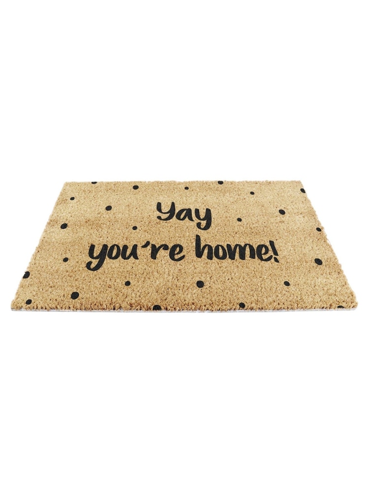 Artsy Mats Natural and Black Yay You're Home Spotty Doormat - Image 10 of 12