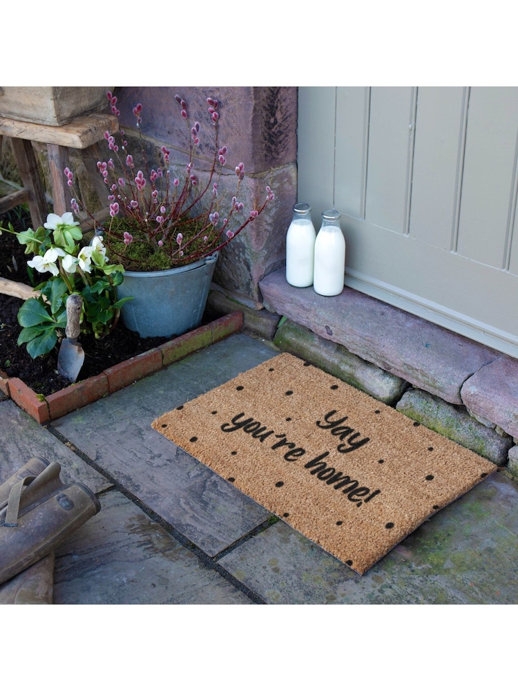 Artsy Mats Natural and Black Yay You're Home Spotty Doormat - Image 2 of 12