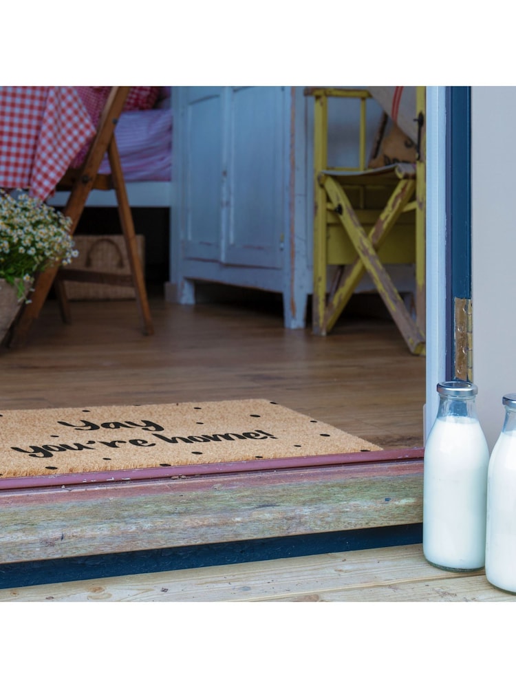 Artsy Mats Natural and Black Yay You're Home Spotty Doormat - Image 3 of 12