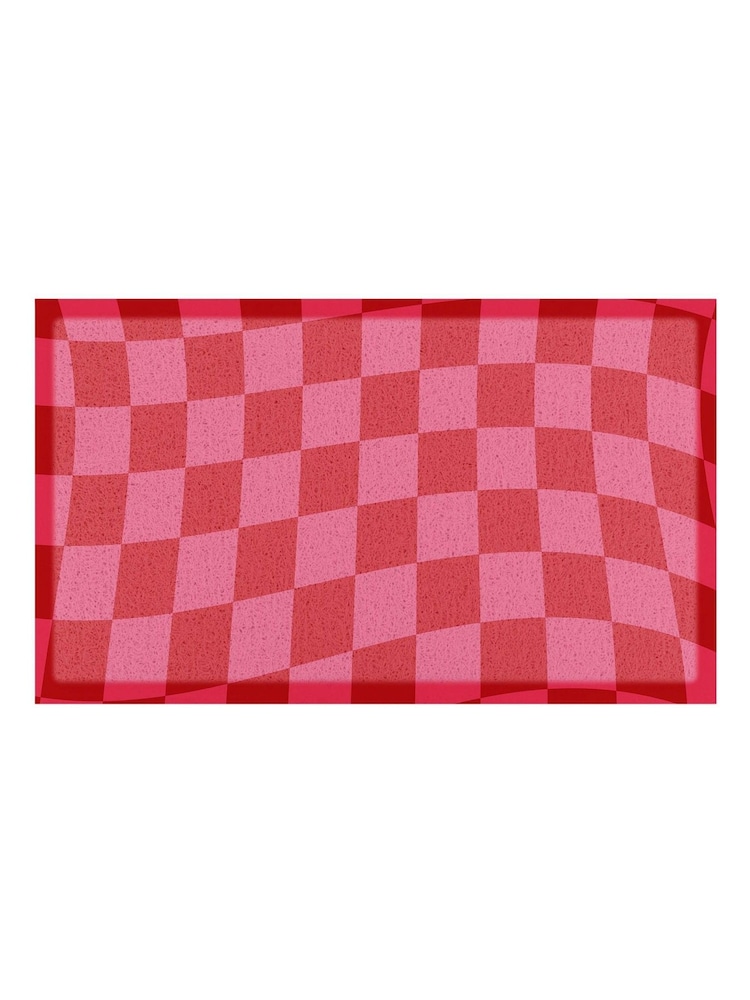 Artsy Mats Multi Fuchsia Wavy Checkerboard Indoor  Outdoor Doormat - Image 1 of 2