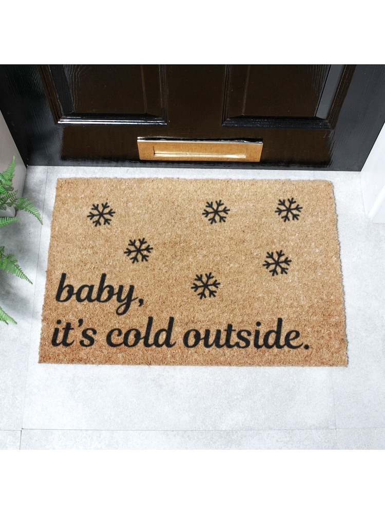 Artsy Mats Natural and Black Baby it's Cold Outside Snowflakes Doormat - Image 1 of 12