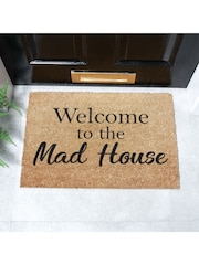 Artsy Mats Natural and Black Welcome To The Mad House Doormat - Image 1 of 12