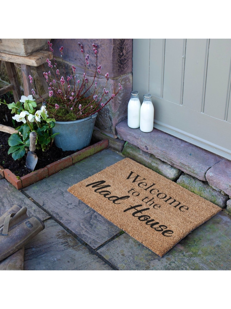 Artsy Mats Natural and Black Welcome To The Mad House Doormat - Image 2 of 12
