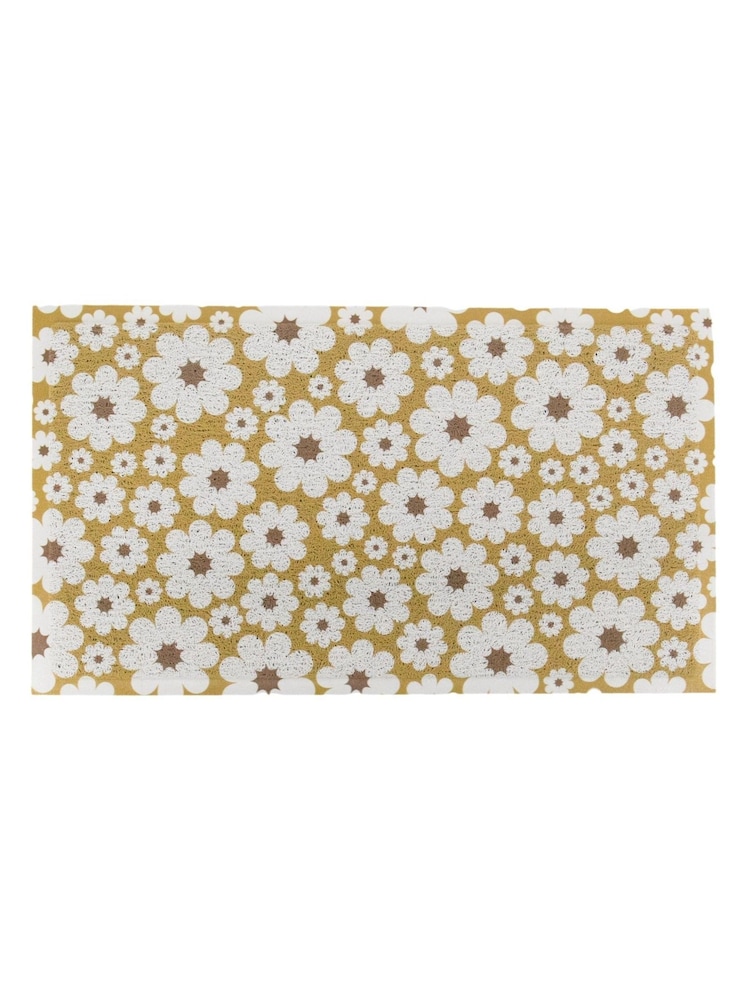Artsy Mats Mustard Green and Cream Flower Doormat - Image 2 of 3